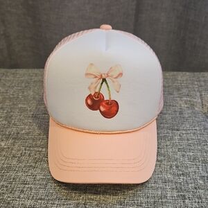 Womens Pink & White Baseball Cap With Cerry Graphic